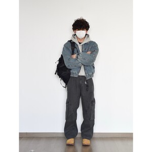 
HFB [Small length] Winter American short washed distressed denim jacket cotton jacket men N1711