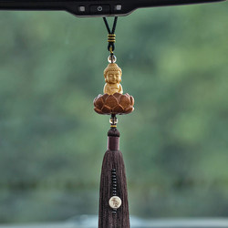 Boxwood Buddha Blessing Car Pendant Lotus Peace Amulet Car Rearview Mirror Tassel Ornament