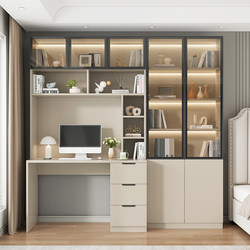 Desk and Bookshelf Integrated Table Solid Wood Home Computer Desk Desktop Office Desk Workbench Student Study Desk Writing Desk