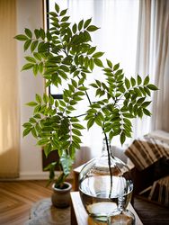 Forest-Style Dense Zen-Inspired Artificial Green Plants, Lacquered Wood Leaves, Flower Arrangements, Living Room Fake Green Plant Branches and Leaves Decoration, Artificial Flowers