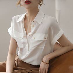 Chiffon White Short-Sleeved Shirt for Women, Summer Design, European Style, Retro Shirt, Niche Style, High-End Thin Top