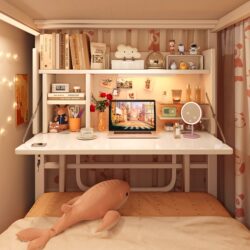 Foldable Computer Desk for Upper Bunk in Dormitory, Hanging Study Table for Lower Bunk