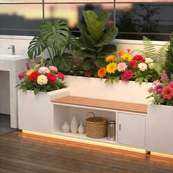 Stainless Steel Flower Box Seat Combination Balcony Courtyard Partition Flower Trough Bench Outdoor Leisure Terrace Flower Stand Garden