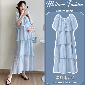 
Maternity dress summer 2026 new style French gentle style loose and sweet age-reducing thin short-sleeved cake dress for women