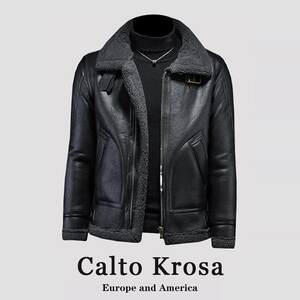
CaltoKrosa~European and American soft leather jacket men's trendy cotton coat plus velvet and thickened lamb velvet couple cotton coat
