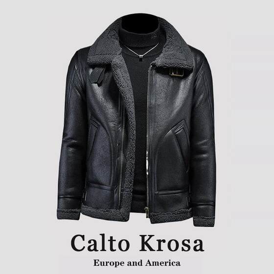 
CaltoKrosa~European and American soft leather jacket men's trendy cotton coat plus velvet and thickened lamb velvet couple cotton coat