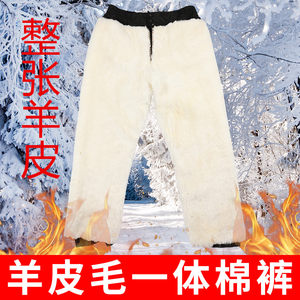 Winter cold -proof fur all -round male sheep leather pants in the middle of the elderly high -waist real sheep leather pants outdoor sheep fur cotton pants