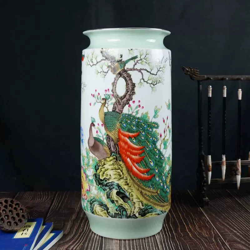 仿古珐琅彩花鸟六方瓶景德镇中式陶瓷家居客厅装饰花瓶工艺品摆件-Taobao
