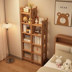 Solid Wood Children's Bookshelf, Floor-Standing Mobile Narrow Storage Cabinet, Corner Bedside Space-Saving Small Bookcase