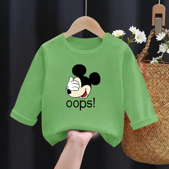 
100% pure cotton boys' clothing long-sleeved T-shirt in spring and autumn new Korean version of children's baby cartoon handsome printed top