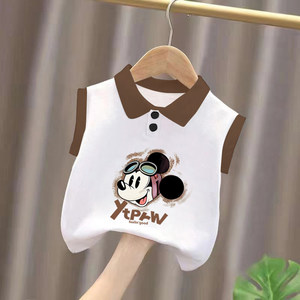 
Pure cotton boys polo shirt color matching sleeveless vest 2026 summer style small and medium children baby fashionable top