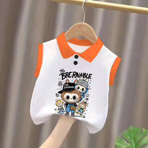 
100% cotton boys polo shirt color matching sleeveless vest summer style small and medium children baby cartoon animation top