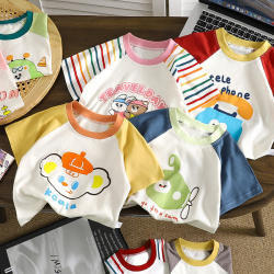 Summer Baby Stylish Pure Cotton Short-Sleeve Children's Versatile Infant Clothing Boys and Girls Color-Blocked Tops Toddler T-Shirt