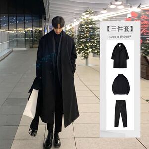 Winter double -sided cashmere woolen coat men's light cooked wind suits medium long length thickens
