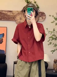 Vintage Artistic Short-Sleeve Shirt, Loose and Versatile Top, Casual Simple Solid Color Button-Up Shirt for Women, 2025 Spring/Summer Trend