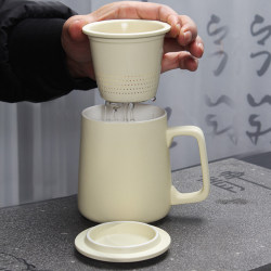 2026 New Jingdezhen Mug with Tea-Water Separation, Ceramic Tea Brewing Cup with Lid, Office Water Cup, High-End and Simple