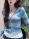 
2025 new Korean rainbow striped fake two-piece design sweater women's long-sleeved V-neck spliced ​​sweater top
