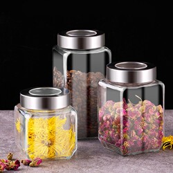 German Imported Glass Sealed Jar, Square Storage Jar, Household Tea, Spice, Pickle Jar, Storage Container, Empty Bottle
