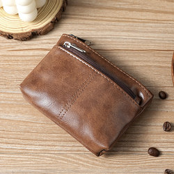 Handmade Genuine Leather Small Coin Purse, Business Card Holder, Compact and Simple Zipper Driver's License Holder, Bus Card and Key Holder