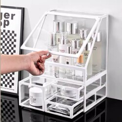 Cosmetic Storage Box Desktop Dust-Proof with Lid Large Capacity Transparent Glass Dressing Table Skin Care Lipstick Makeup Box