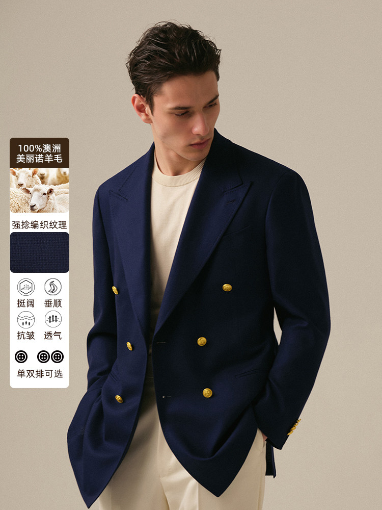 Navy Merino Wool Blazer Men's Formal Suit