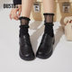 Dadong Oxford Women's Shoes 2025 Autumn New Fashionable Coarse Heel Medium Heel Round Head Lace Solid Color Q0013