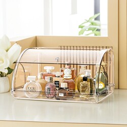 Japanese Imported Perfume Storage Box with Flip Cover, Transparent Entryway Tabletop Display Cabinet, Vanity Table Lipstick and Skincare Product Bottles and Jars