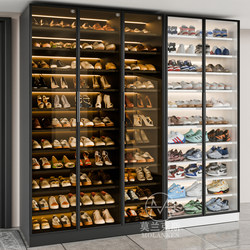 Steel Multi-Layer Glass Shoe Cabinet for Home Entrance, Large Capacity Shoe Rack, New 2025 Storage Cabinet Integrated Against the Wall