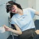 Hongguan 2025 summer new polo shirt women's T-shirt blue chic top small rag-shoulder short-sleeved lapel T-shirt
