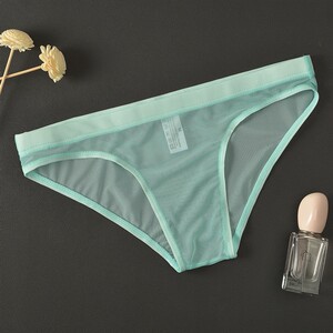 Low waist transparent underwear men's net gauze sexy laceless bag naked sensation thin sexy soft boys briefs