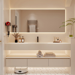 Pet Skin-Feel Cream Style Slate Ceramic Integrated Basin Bathroom Cabinet Combination Bathroom Sink Hand Wash Basin