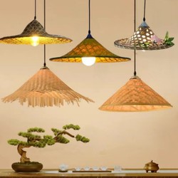 Chinese-Style Bamboo Restaurant Chandelier, Retro Nostalgic Straw Hat Lighting, Hot Pot Restaurant, Local Cuisine Restaurant Lantern, Dining Bucket Hat Lampshade