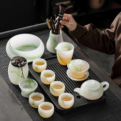 Yangzhi Jade Porcelain Glazed Kung Fu Tea Set 2025 New Model Light Luxury High-End Household Premium Tea Cup Gift Box