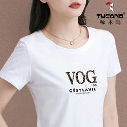 Woodpecker Pure Cotton Short-Sleeve T-Shirt for Women 2026 New Style Regular Shoulder Top Large Size Loose Slimming Versatile Casual Print