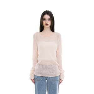 
BM sweater women's 2026 new autumn and winter solid color round neck knitted hollow high-end slim and versatile pullover top