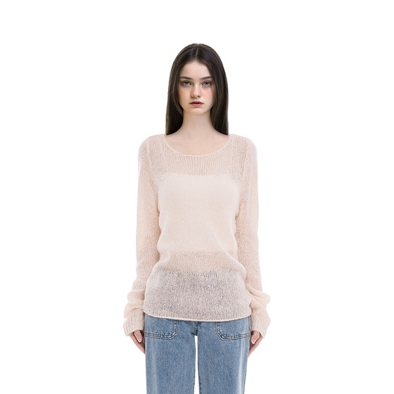 
BM sweater women's 2026 new autumn and winter solid color round neck knitted hollow high-end slim and versatile pullover top