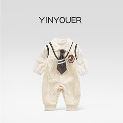 Spring Stylish Baby Clothes, Spring Outfit for Baby Boys, Little Gentleman Romper, Spring and Autumn Full Moon Hundred-Day Birthday Dress for Going Out