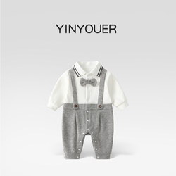 One Hundred Days Baby Clothes Spring Outfit for Boys, Little Gentleman Romper, Spring and Autumn Gentleman's Clothing, Spring Full Moon First Birthday Formal Wear