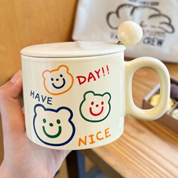 Japanese-Style Breakfast Mug for Girls with Lid, Creative and Cute Couple Water Cup for Home Use, Office Milk Coffee Cup