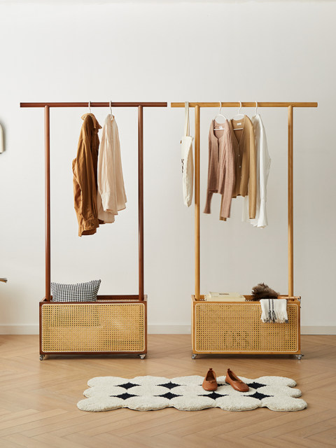 New floor-standing hood rack movable storage rattan bedroom simple ...