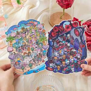 
3D three-dimensional PET storage landscaping stickers romantic wedding high-end cute cartoon animals original illustrations miniature scene storage handmade diy cabin stickers