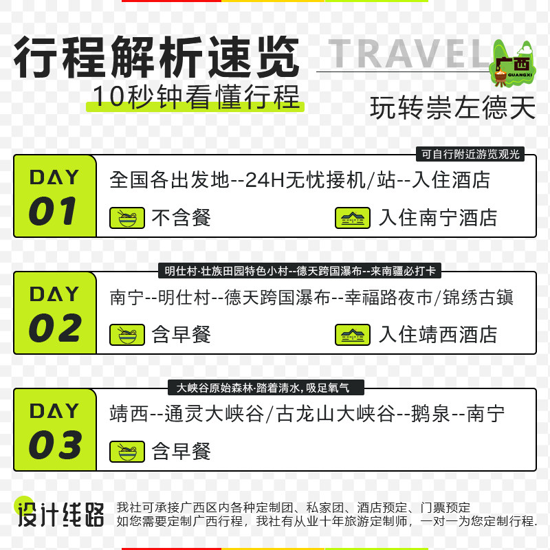 广西南宁崇左河池旅游3日2晚德天明仕三门海2-8人纯玩三日跟团游