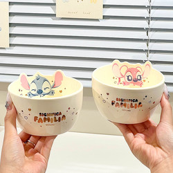 Disney Ceramic Rice Bowl Children's Household Bowl and Plate Set Stitch Couple Rice Bowl Student-Specific Bowl and Plate