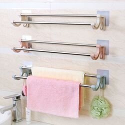 No-Drill Stainless Steel Towel Rack for Bathroom, Toilet, and Kitchen Storage Shelf with Hooks and Towel Bar