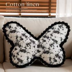 French-Style Irregular Butterfly Pillow, Chenille Fabric, Black and White Pattern, Living Room and Bedroom, Removable and Washable Cushion, 2026 New Model