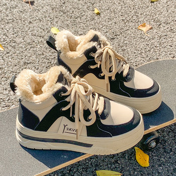Warm fleece high-top thick-soled cotton shoes