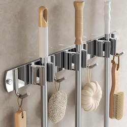 Bathroom mop holder hook storage artifact free punch stainless steel broom hanger strong adhesive wall hanging