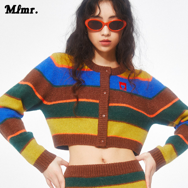 MLMR New Style Top Sweater Women's Clothes Knitted Sweater Maillard Stripe Cardigan Niche Style
