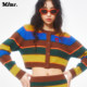 MLMR New Style Top Sweater Women's Clothes Knitted Sweater Maillard Stripe Cardigan Niche Style