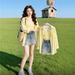 Yellow Polo Collar Loose Casual Chic Shirt for Women, 2026 Spring, Stunningly Beautiful, Lazy Style Top